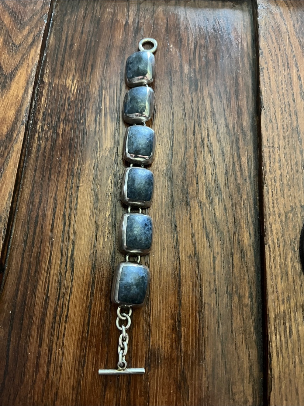 Taxco Silver Bracelet with Blue-Grey Stones